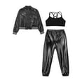 thumbnail image 3 of TiaoBug Kids Girls Shiny Metallic Bomber Jacket Coat Sports Pants Hip Hop Jazz Dance Crop Top Black 12, 3 of 6