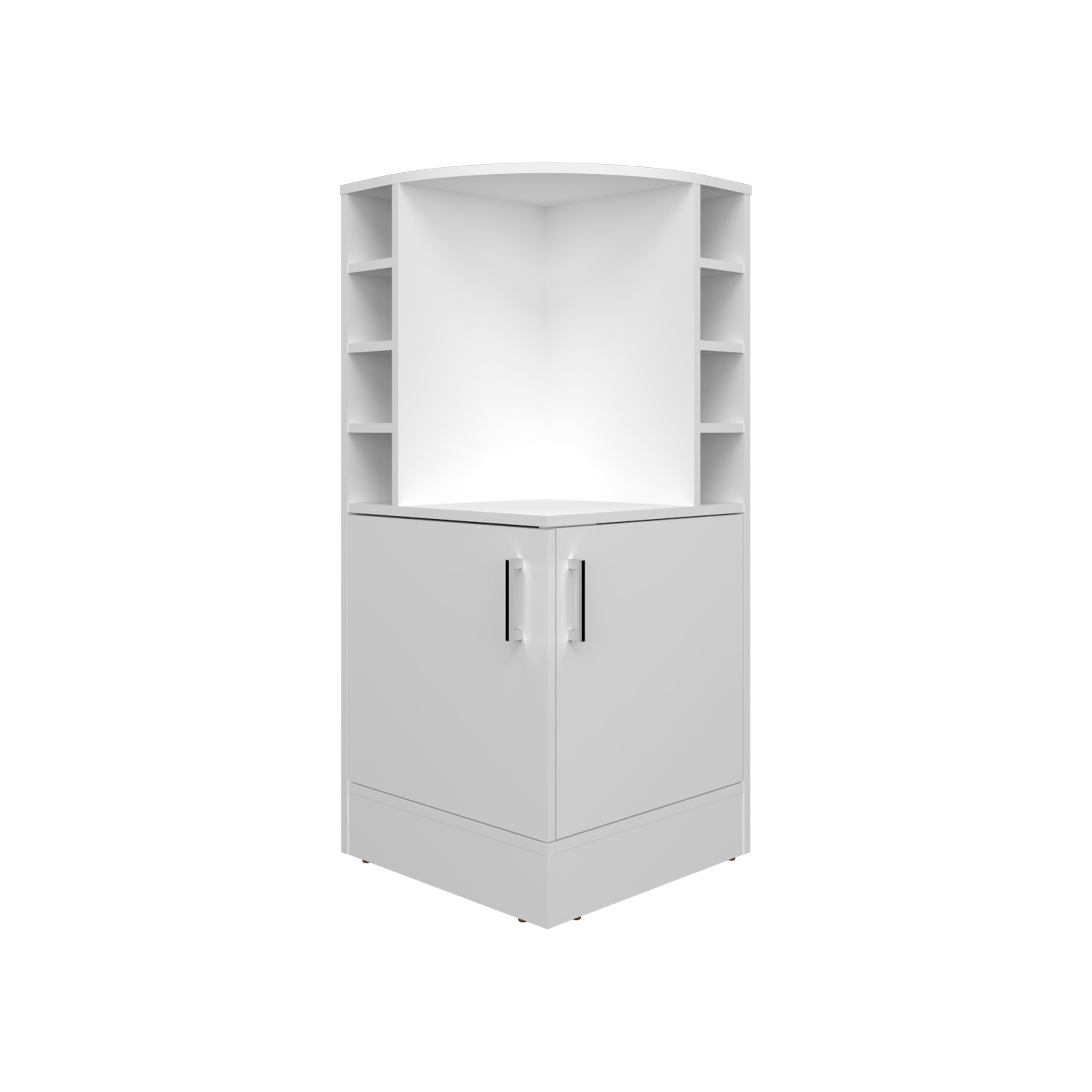 Jakes 42" Tall Corner Bar Cabinet with Eight Wine Bottle Cubbies and Double Door cabinet, Living Room, Liquor Cabinet, Storage Cabinet