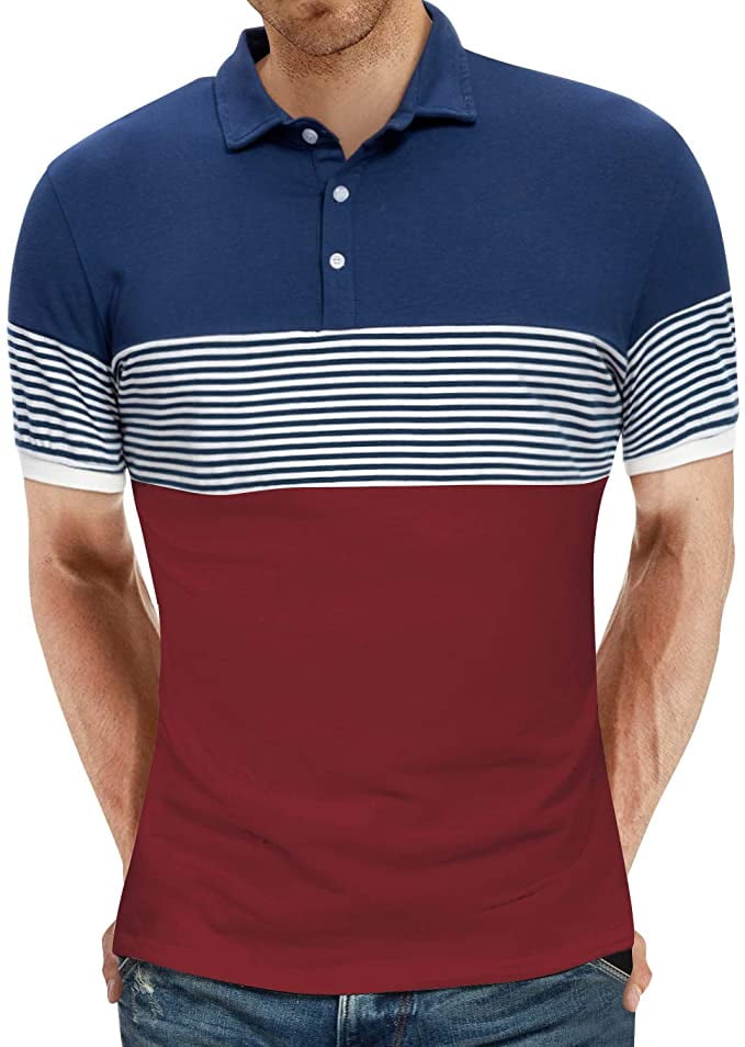YTD Men's Short Sleeve Polo Shirts Casual Slim Fit Contrast Color ...