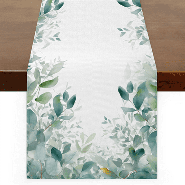 Spring Summer Eucalyptus Leaves Table Runner 72 Inch Long Linen Washable Non-Slip Table Runners Kitchen Dining Table Decoration for Kitchen Home Dining Table Outdoor
