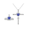 RYLOS Jewelry For Women 14K White Gold Claddah Friendship Ring & Cross Necklace 18" Chain Heart Gemstone & Diamonds 6MM Blue Star Sapphire Birthstone Womens Jewelry Matching Gold Jewelry For Women