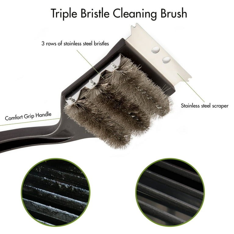 Grill Brush, Grill Cleaner Brush With Scraper, Three Rows Of