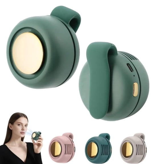 Portable clip on fan, mini USB rechargeable, 360 ° rotation 3-speed silent bladeless fan, clip on waist and neck fan (green)