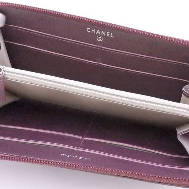 Authenticated used Chanel Chanel Round Zipper Long Wallet Camellia Coco Mark Metallic Purple Leather x Silver Metal Fittings Purse Women's, Adult