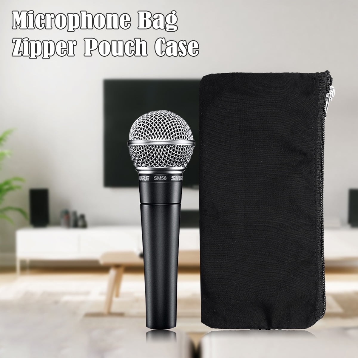 Wired Microphone Bag Zipper Pouch Case, Black Vinyl Standard Size 9