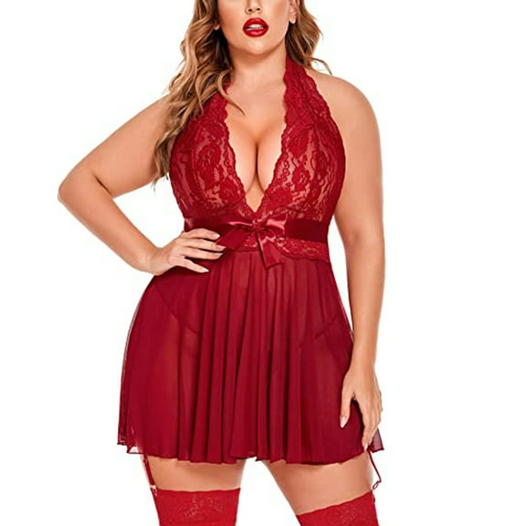 Idoravan Womens Plus Size Nightgown Chemise Sleeveless Sleepwear Full Slip Lace Halter Nightwear