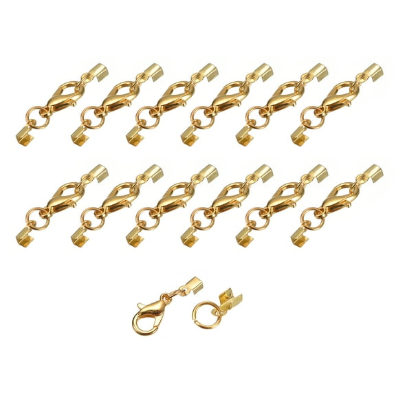 20Sets 3mm Fold Over Cord Ends with Lobster Claw Clasps, Terminator Crimp End Caps, Gold Tone
