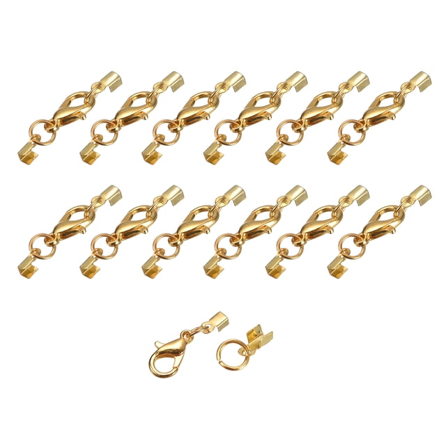 Unique Bargains 20Sets 3mm Fold Over Cord Ends with Lobster Claw Clasps, Terminator Crimp End Caps, Gold Tone
