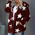 thumbnail image 6 of Fuzzy Shaggy Jacket Full Zip Up Women Hooded Warm Winter Coat Stars Pattern Oversize Fleece Sweater Cardigans (M, Wine), 6 of 7