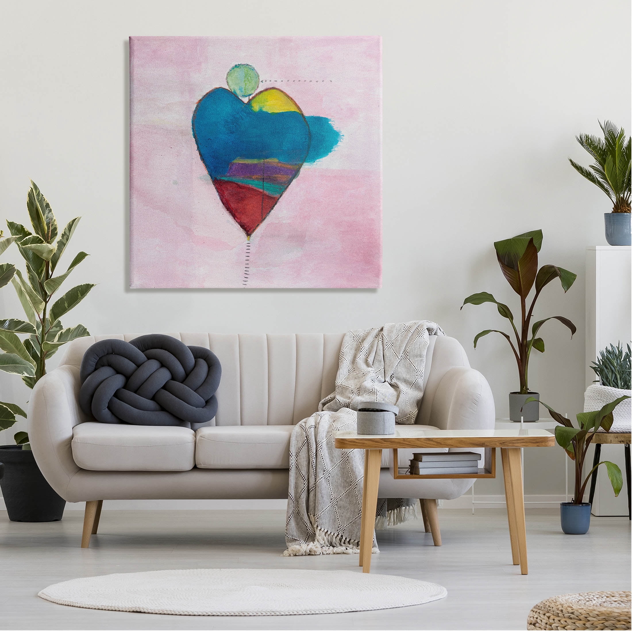 Pink Contemporary Heart Circle Abstract Painting Gallery Wrapped Canvas Print Wall Art