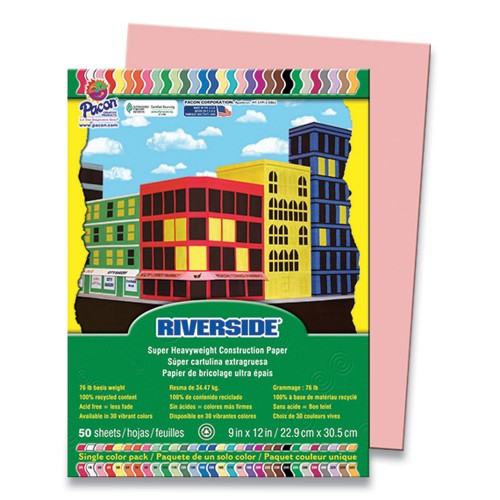 New Pacon Riverside Construction Paper, 76 lb, 9 x 12, Salmon, 50/Pack,Each