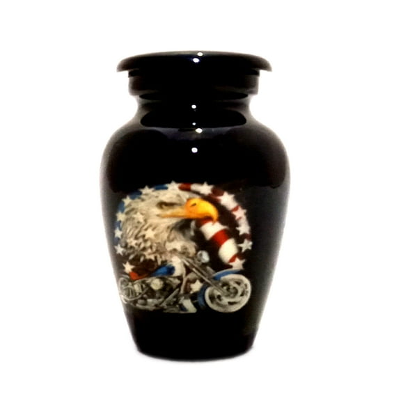 Keepsake Urn –US Flag Eagle with Harley Davidson Bike Keepsake Cremation Urn for Human Ashes with Velvet Box & Velvet Bag-Mini Keepsake Urn - Affordable Keepsake Urn (3 cu.in)