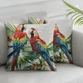thumbnail image 3 of Bird Print Knitted Quilt Pillowcover, Tropical Art of 2 Exotic Parrots Palm Leaves and Hibiscus Flowers, Standard King Size Pillow Cover for Bedroom, Set of 2, 3 of 7