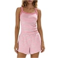 thumbnail image 2 of Ayolanni Pajamas for Women Set Summer Sleeveless Striped Tops and Shorts 2 Piece Pink Loungewear Loose Lounge Sets M, 2 of 5