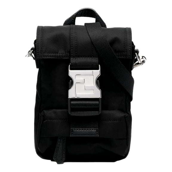 New Fendi Fendiness Black Nylon Buckle Mini Backpack Crossbody Bag