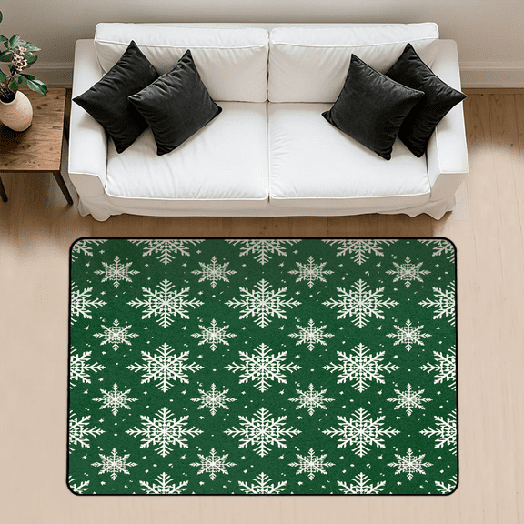 CURLYOOT Snowflake Christmas Area Rug 3x5 Ft Rugs for Entryway Entrance Kitchen, Washable Non Slip Green Indoor Floor Carpet for Bedroom Living Room