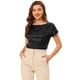 thumbnail image 1 of INSPIRE CHIC Blusa Elegante De Satén Para Mujer, Manga Corta, Cuello Barco, Estilo Vintage Negro M, 1 of 5