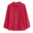 thumbnail image 4 of YMNXA Women's Blouse Long Sleeve Lapel Flower Print Button Fashion Comfortable Loose Fit Shirts For Casual Daily Wear,Wine,Xxxl, 4 of 4