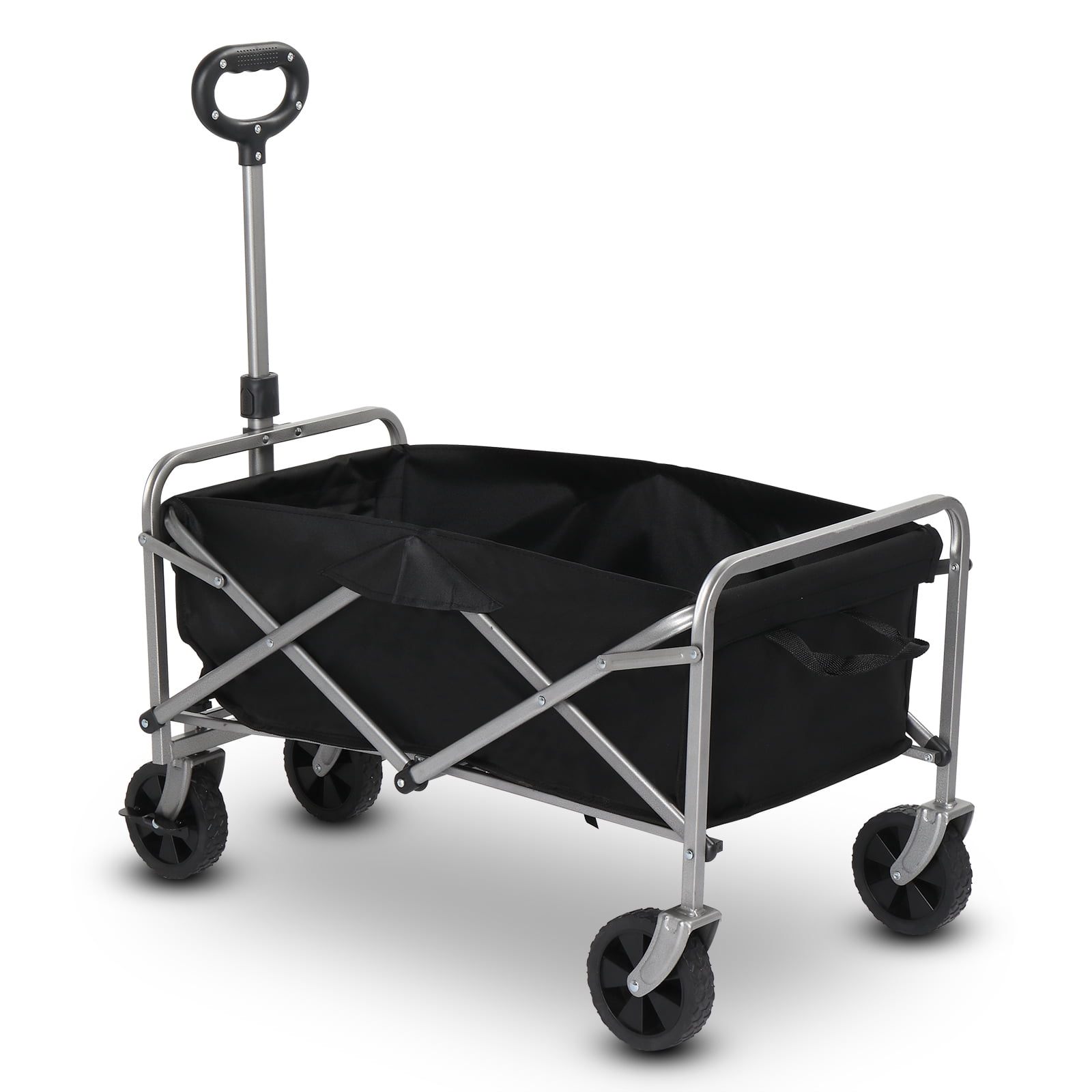 Garden Folding Cart, 600d Oxford Cloth Steel Frame Flat Folding Style Black Cloth Silver Frame, 74.5*45.5*84cm 100kg