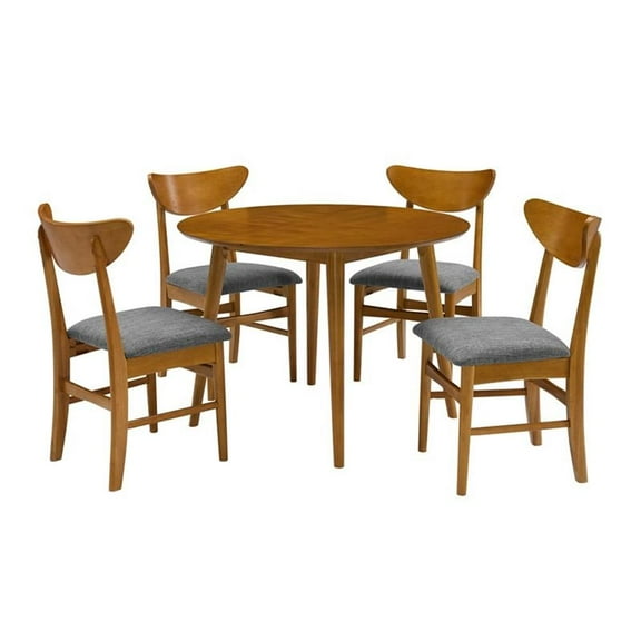 Bowery Hill 5-Piece Round Wood/Polyester Dining Set in Acorn Brown/Gray