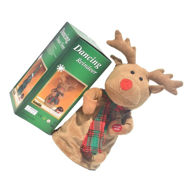 Wosthever Juguete de reno que canta y baila, juguetes de peluche eléctricos, lindo muñeco de peluche de reno de Navidad con música, juguete de animales Kits de decoración para fiestas Wosthever HA039314-00