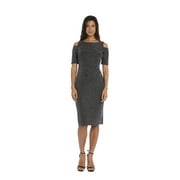 R&M Richards Women's Cold Shoulder Shimmer Dress (8, Black/Silver)