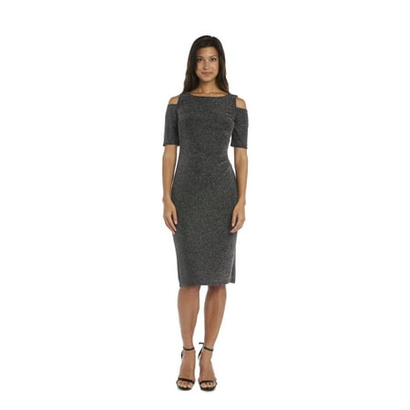 R&M Richards Women's Cold Shoulder Shimmer Dress (8, Black/Silver)