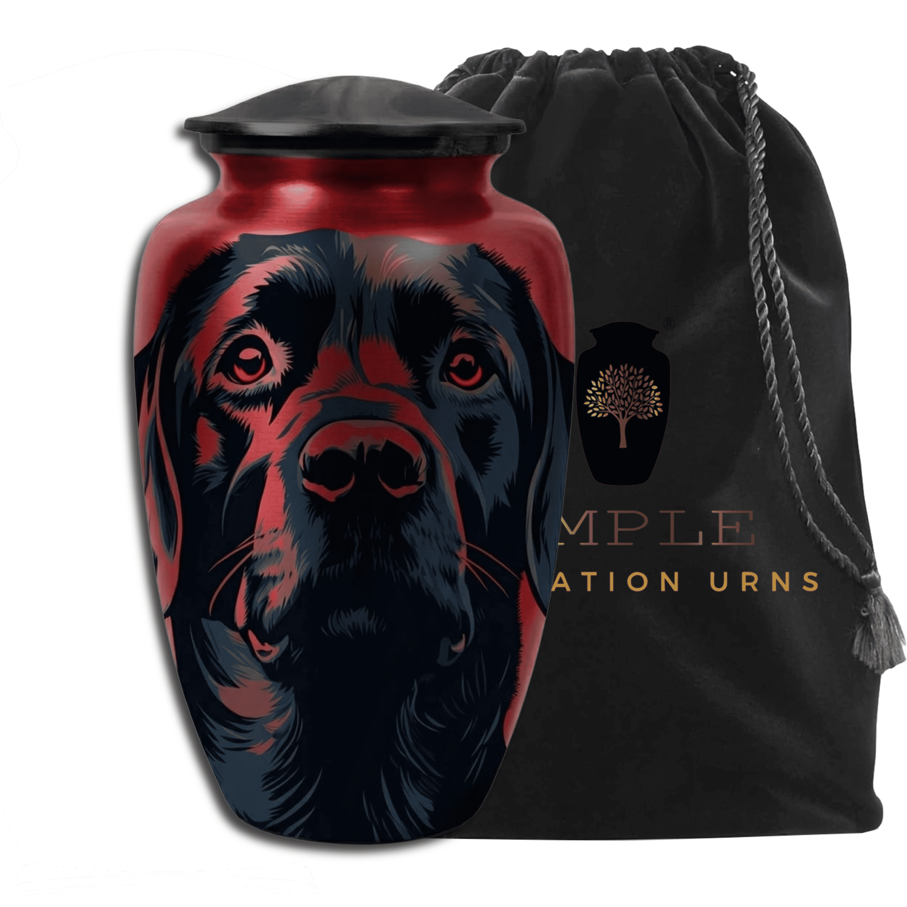Luxury Dog Cremation Urn – Red & Black Artistic Dog Design Aluminum Urn for Pet Ashes