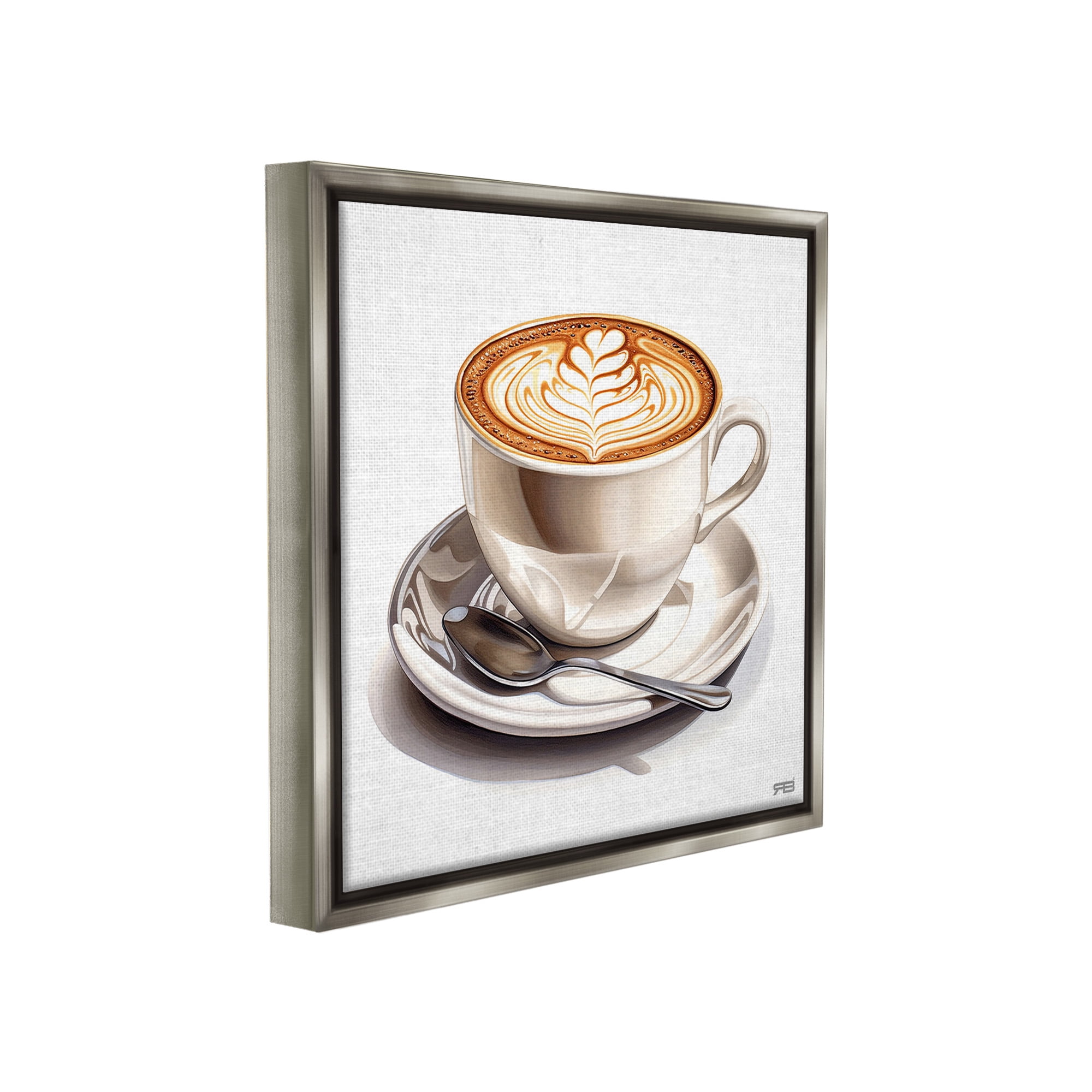 Stupell Industries Espresso Latte with Pattern Food & Beverage Painting Gray Floater Framed Canvas Art Print Wall Art, 25 x 25