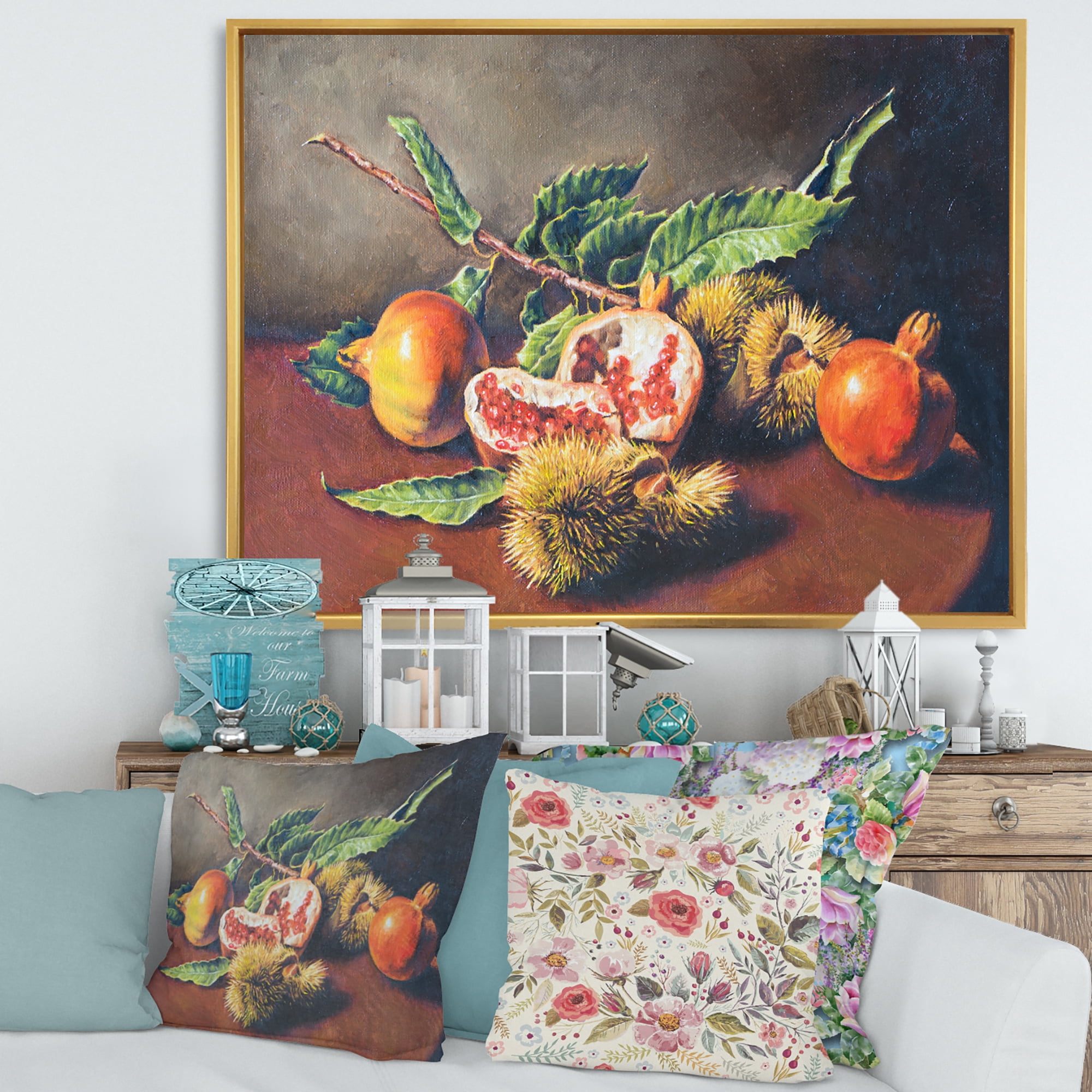 Designart 'Ancient Still Life of Orange Fruits' Traditional Framed Canvas Wall Art Print