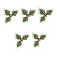 thumbnail image 4 of 5 piezas de adornos de bayas falsas de hojas de Navidad, manualidades, flores con hojas para decoración artesanal de árboles de Navidad , oro, 4 of 8