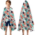 thumbnail image 3 of Orange Green White Checkerboard Checkered Pattern Hooded Bath Towel，50"x30" for Ages 3 To 12 Kids, Quick Dry Lightweight Soft Microfiber Hood Beach Towel Cover Up for Kids, 3 of 7
