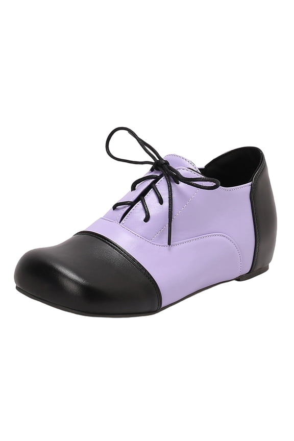 Purple Women Lace Up Flat Shoes Round Toe Color Block Design Comfortable Casual Fashion Versatile Wear For Daily Use