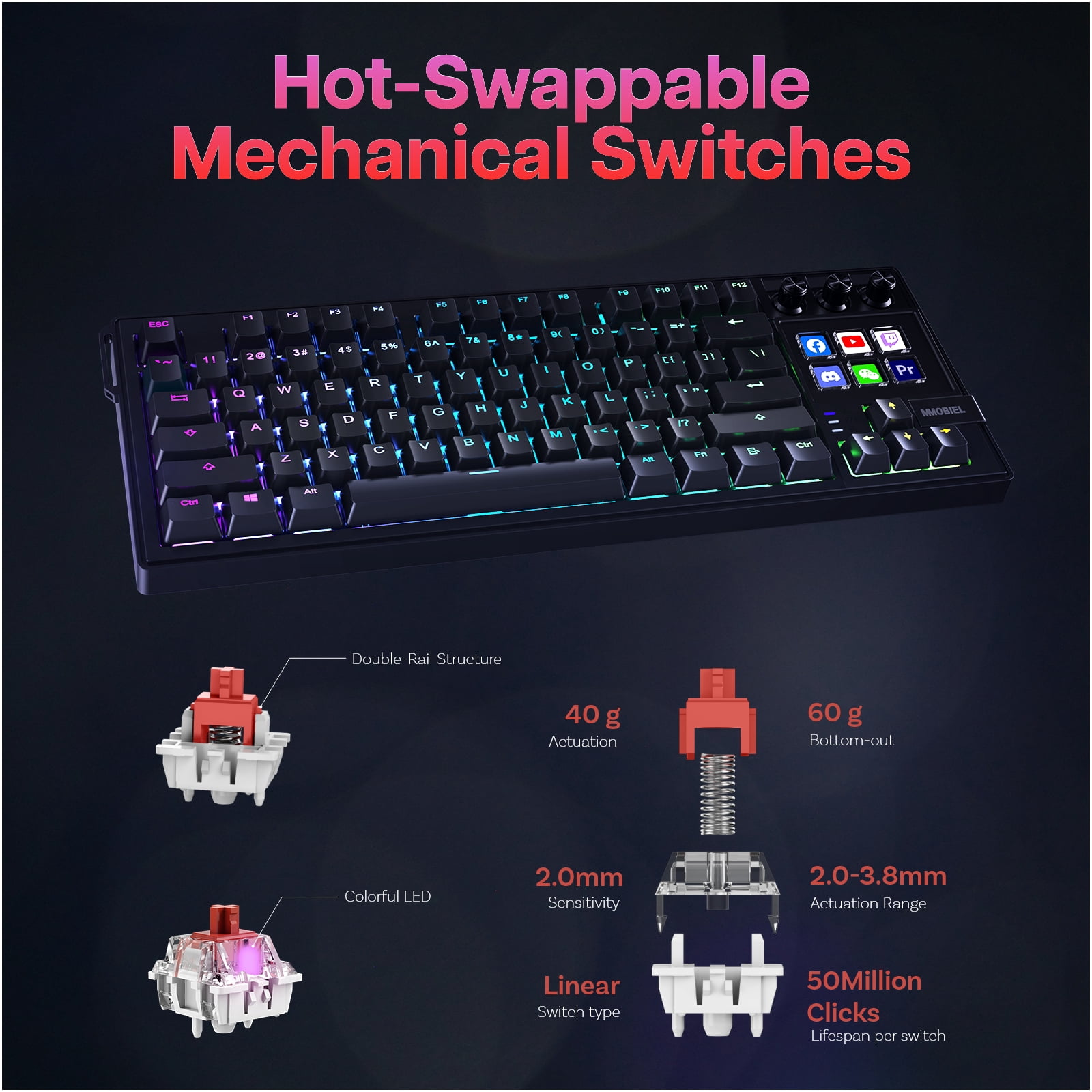 MMOBIEL Stream Deck Keyboard with 6 LCD Keys RGB Wired Mechanical Swappable Gaming & Streaming Keyboard