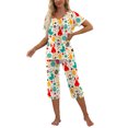 thumbnail image 4 of MINTREUS Womens Pajamas Short Sleeve Sleepwear Tops and Capri Pants Pjs Print Pajama Sets S-2XL, 4 of 7