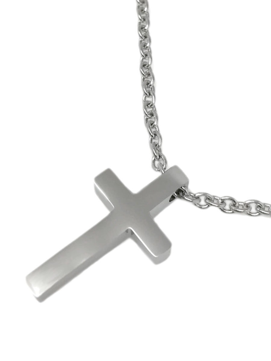 Mens Small Stainless Steel Cross Pendant Religous Necklace 3mm Chain (30 Inch)