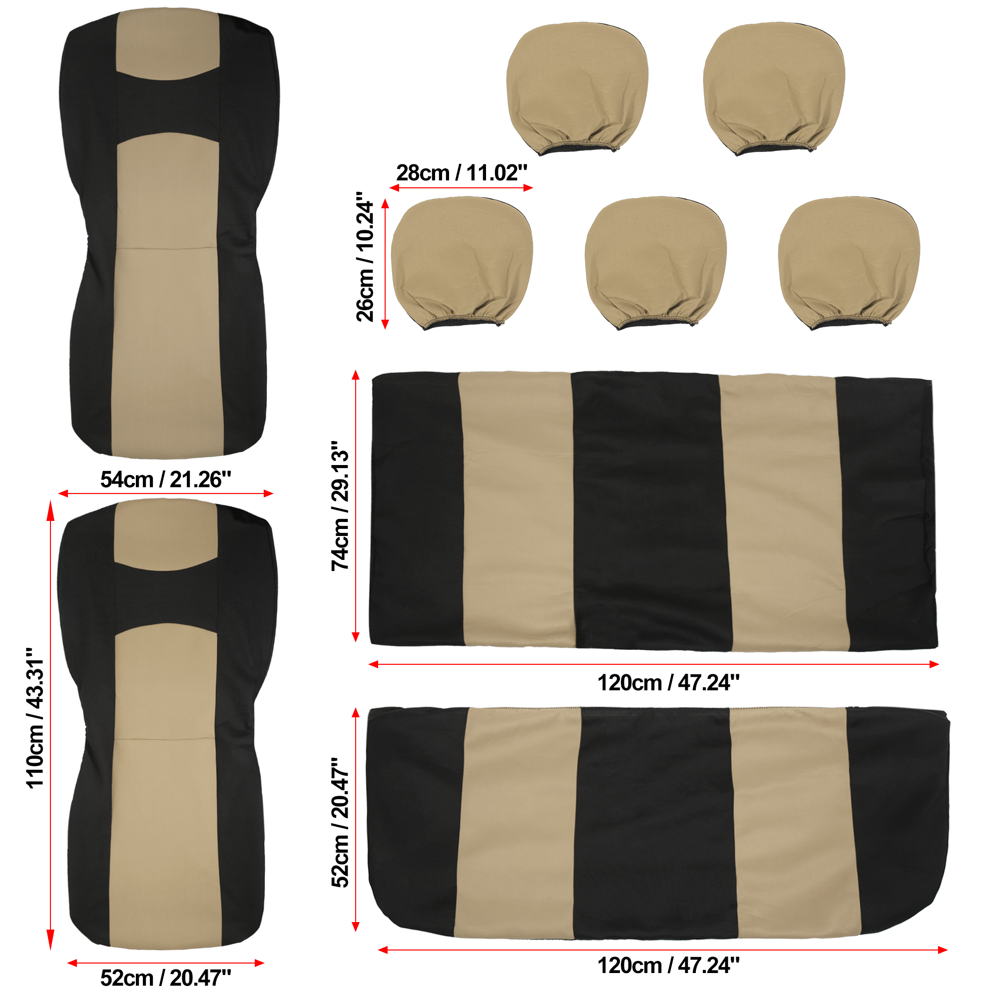 Unique Bargains 9Pcs Universal Fit Full Car Seat Cover Kit Black Beige