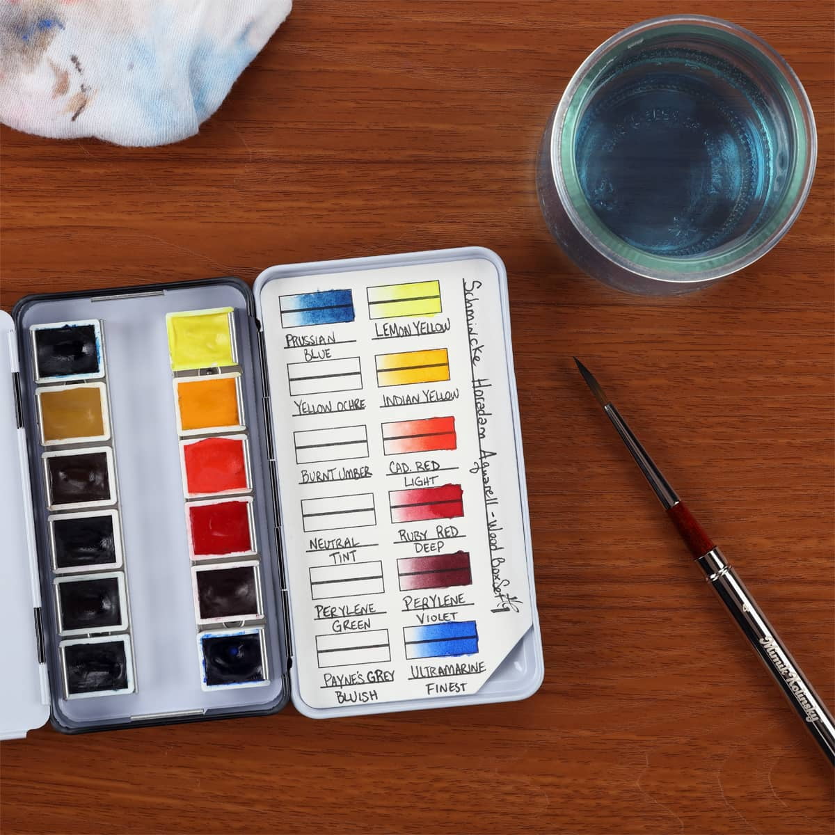 New York Central Watercolor Palette - 12 Empty Half Pans Boxes and Palette with 10 Watercolor Swatch Cards