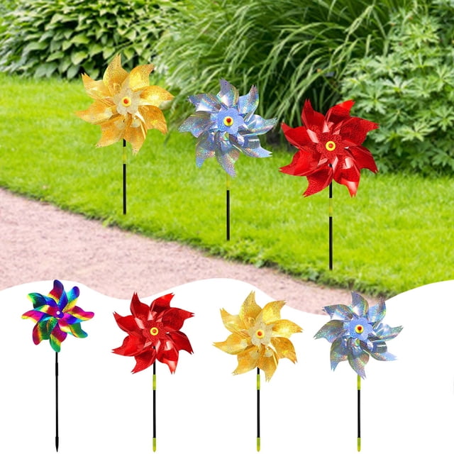 Molino Molino de viento de plástico multicolor para jardín,huerto o granja,juguete de bricolaje con colores brillantes (plateado,1 pieza) Rkxzt