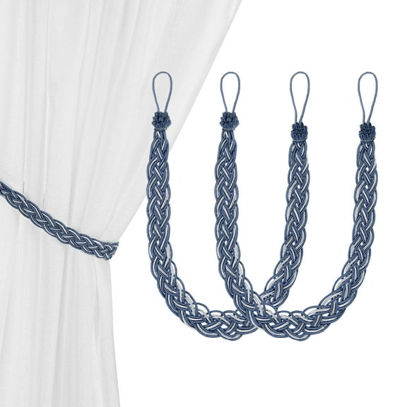 Uxcell 2-Set Curtain Tiebacks with Curtain Holdbacks, Braided Tie Backs W Black Metal Hooks for Home Window Drapery/Wall Decorative/Bedroom/Office/Nursery/Room/Hotel [Blue]