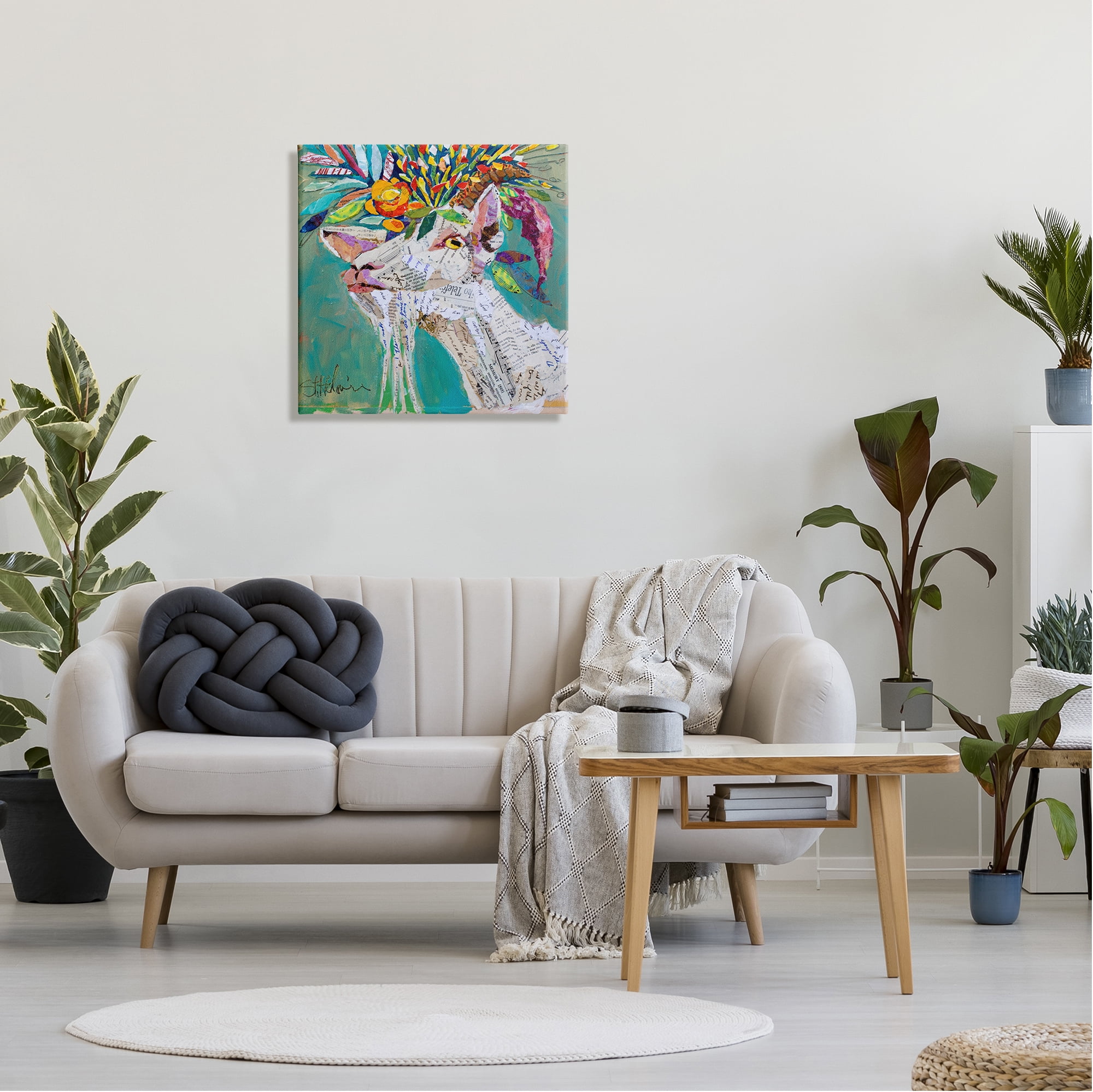 Stupell Industries Abstract Floral Goat Animals & Insects Painting Gallery Wrapped Canvas Art Print Wall Art, 24 x 24