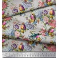 thumbnail image 3 of Soimoi Gray Rayon Fabric Leaves,Floral & American Robin Bird Fabric Prints by Yard 56 Inch Wide, 3 of 3