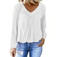 thumbnail image 2 of Miluxas Womens V Neck Long Sleeve Shirts Pleated Tops Fall Dressy Solid Color Casual Blouses White XL(XL), 2 of 8