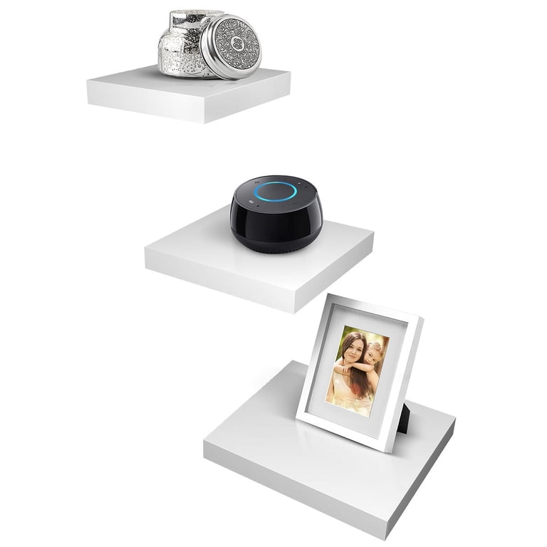 Sorbus Asymmetric Floating Shelf Set Of 3 - White MDF Wall Shelves For Displaying Photos, Plants, Decor