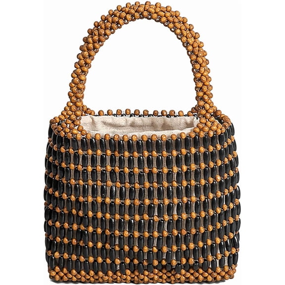JUYGO Sushinejing Tote Bag for Women Small Handmade Tote Purse Wood Beaded Retro Handbag
