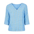 thumbnail image 7 of Edvintorg Womens Tops Plaid Printed V Neck 3/4 Sleeve Loose Casual Shirts Summer Clothes for Women Sky Blue XXL, 7 of 7