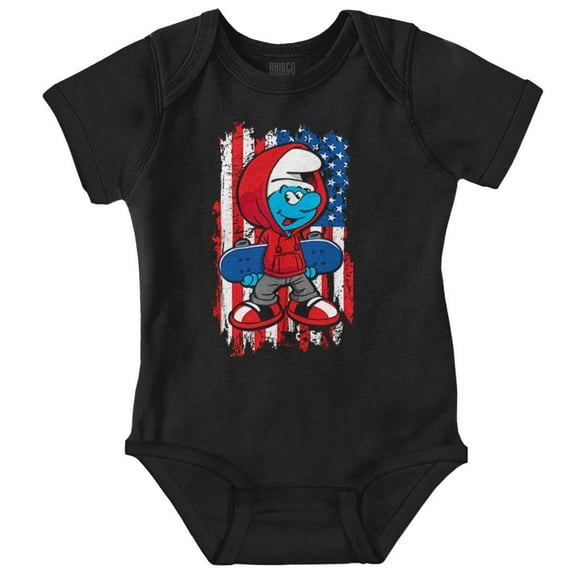Smurf Skateboarder American Flag Romper Boys or Girls Infant Baby Brisco Brands NB