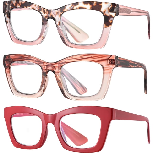 GFDYREE 3 pack Oprah style Spring hinge Readers Blue Light Blocking Computer Square Reading Glasses for Women Men