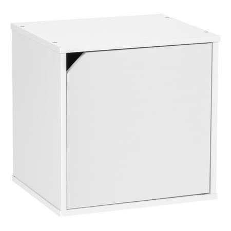 Mira Wood Box - IRIS USA, BAKU Modular Wood Cube Box with Door, White