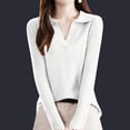 thumbnail image 2 of HAPIMO Wool Sweater Women Fall Winter Warm Knitted Pullover Lapel V Neck Long Sleeve Sweater Fashion Ribbed Tops Basic Tops White XL, 2 of 3